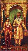 Raja Ravi Varma Krishnaraja Wadiyar IV and Rana Prathap Kumari of Kathiawar painting